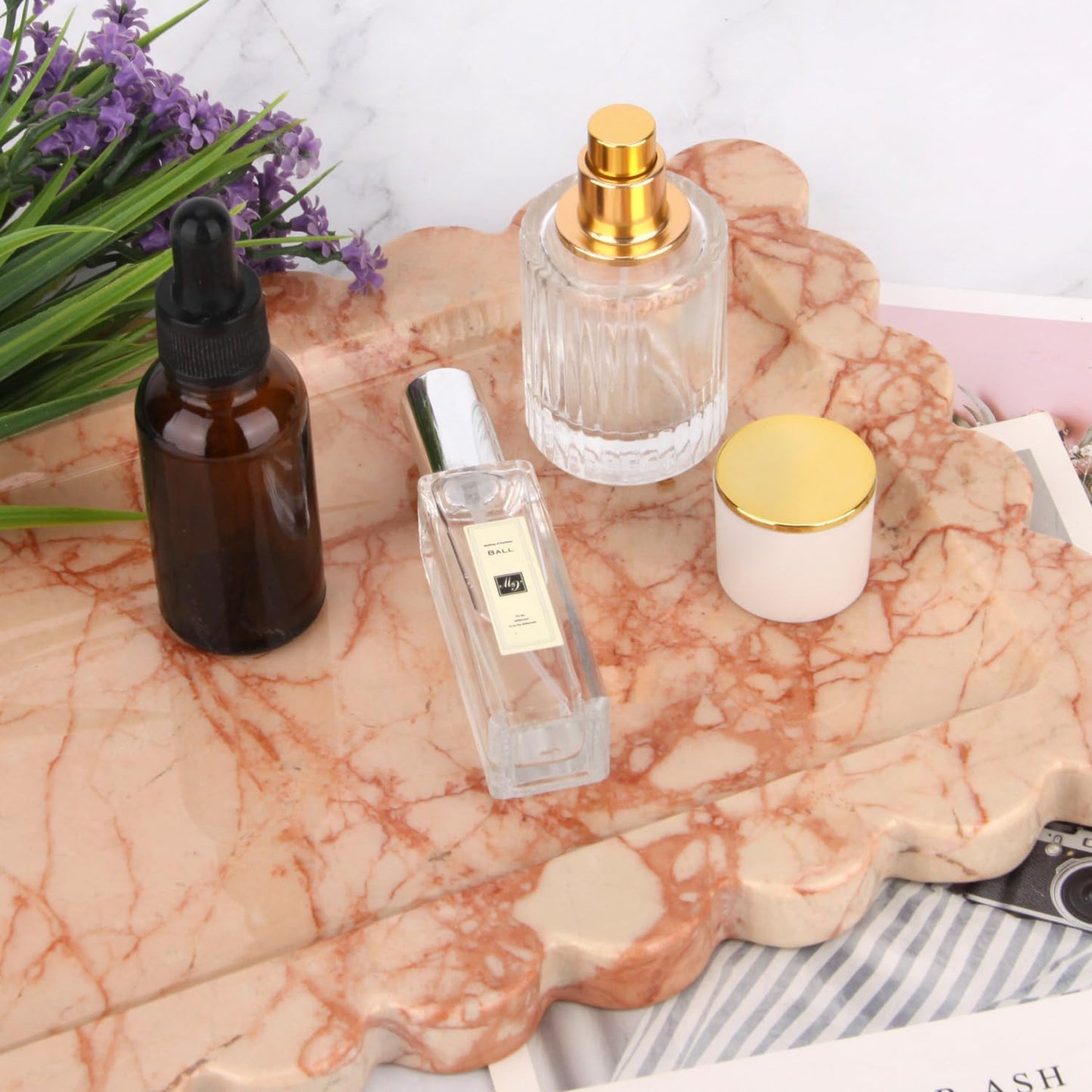 HESHIBI Marble Decorative Tray, Square, 8x8 inches, Rosso Lepanto, Luxury Natural Stone, Bathroom Vanity, Dresser Top, Kitchen Sink, Trinket Ring Tray