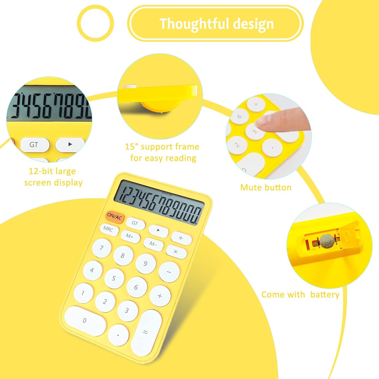VEWINGL Mechanical Switch Calculator, 12 Digit Large LCD Display and Buttons, Great for Everyday Life and Basic Office Work, with Battery