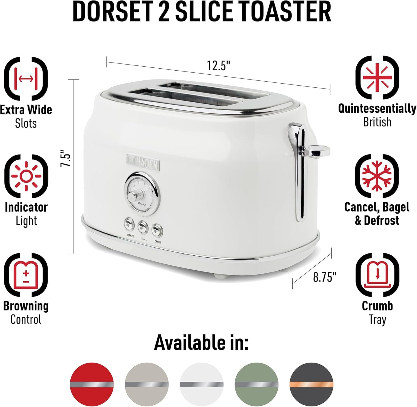 Haden Dorset 75083 Stainless Steel 1500W Retro Toaster 4 Slice Wide Slot w/Removable Crumb Tray and Settings, Black/Copper Toasters w/Adjustable Browning Control, Smart Toaster