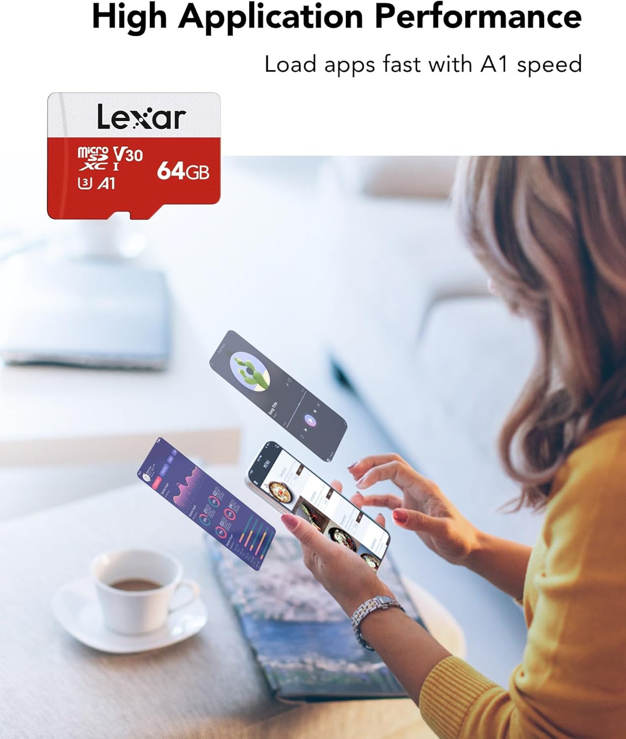 Lexar 128GB Micro SD Card, microSDXC UHS-I Flash Memory Card with Adapter - Up to 100MB/s, A1, U3, Class10, V30, High Speed TF Card