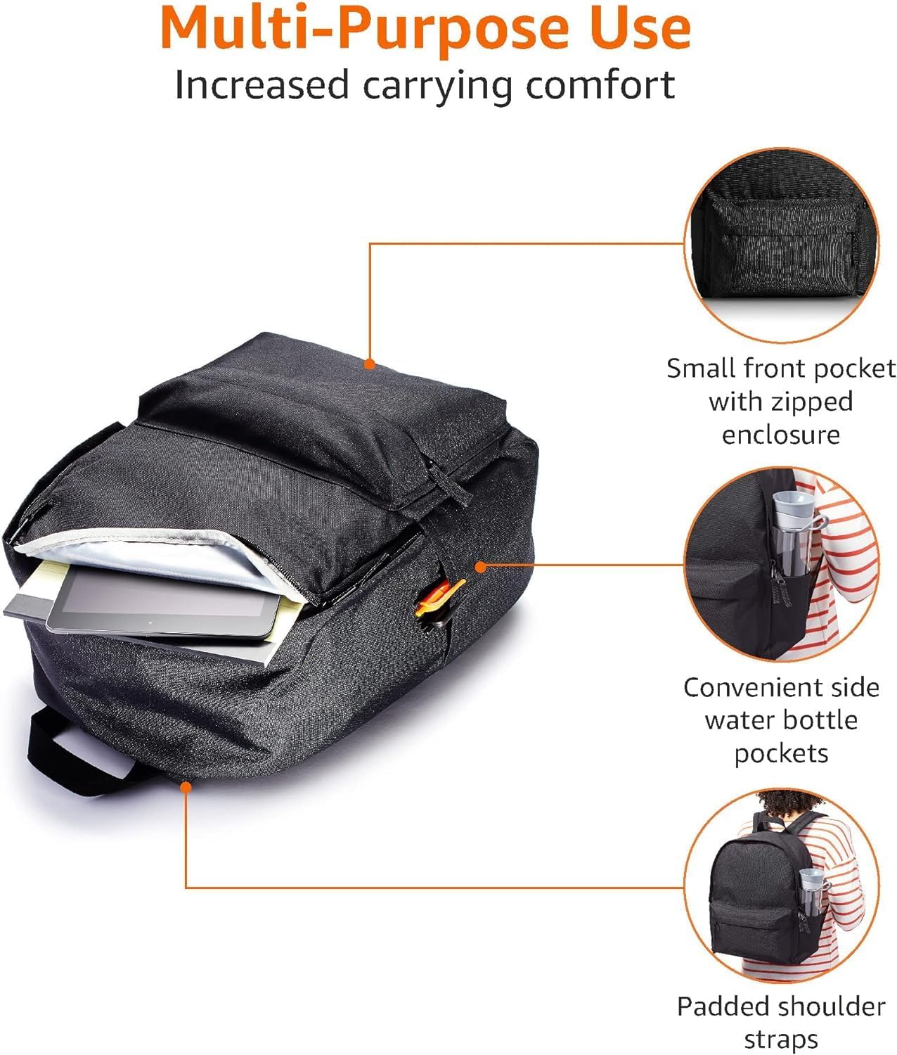 Amazon Basics Classic School Backpack - Black