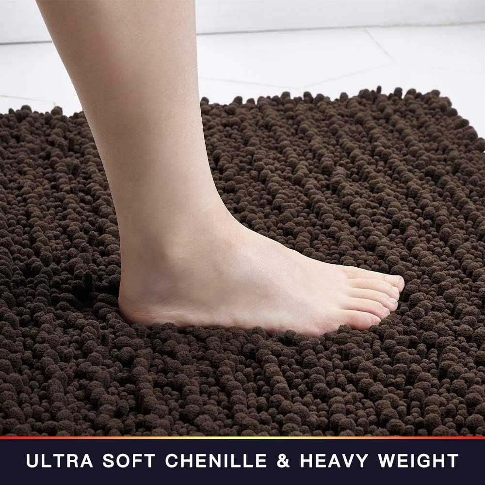Walensee Bathroom Rug Non Slip Bath Mat (24x17 Inch Blush) Water Absorbent Super Soft Shaggy Chenille Machine Washable Dry Extra Thick Perfect Absorbant Best Small Plush Carpet for Shower Floor