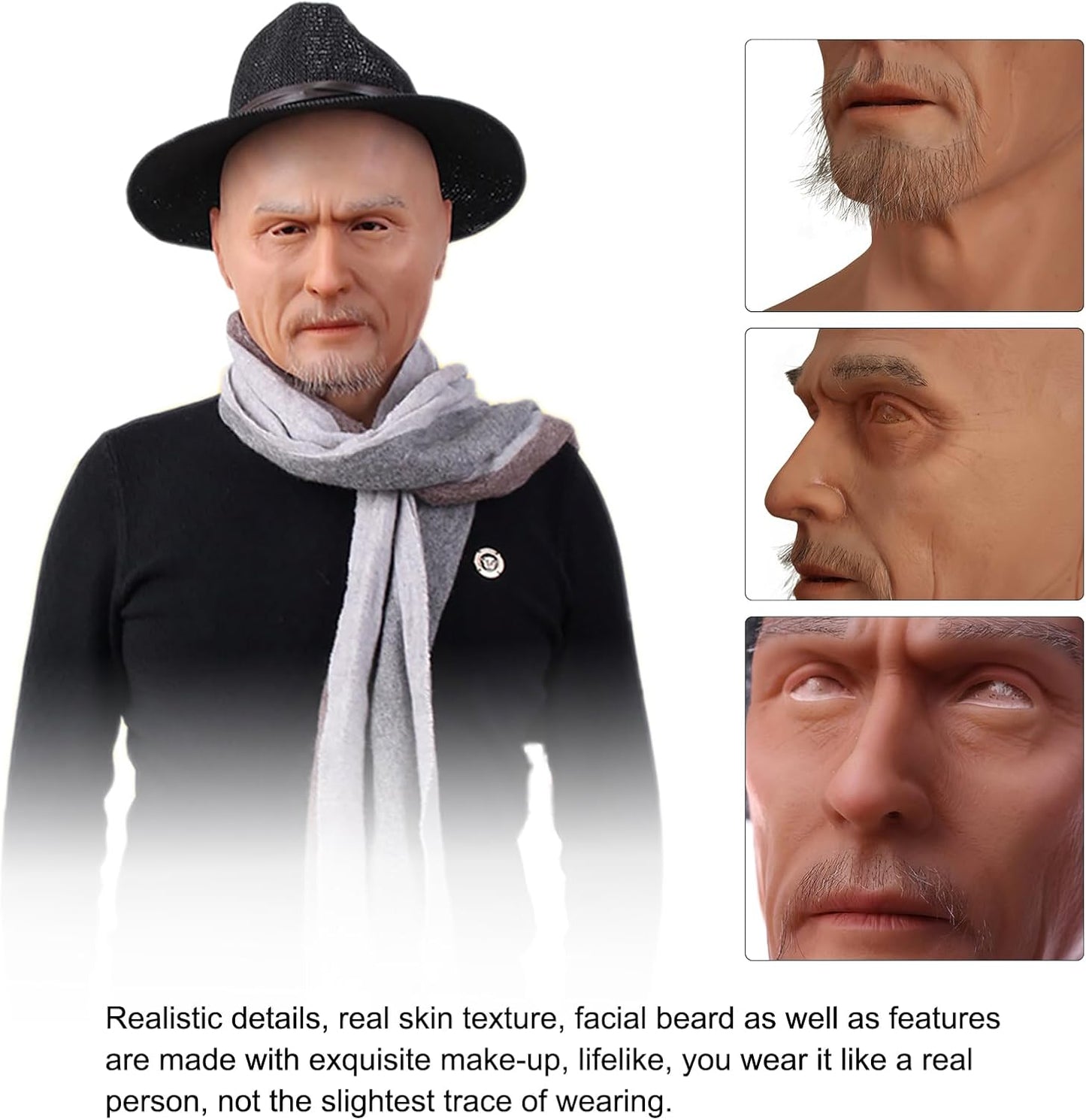 QIAOYIQIAO Charles Silicone Realistic Old Man Face Lifelike Head Mask Handmade Face for Cosplay Crossdresser Transgender