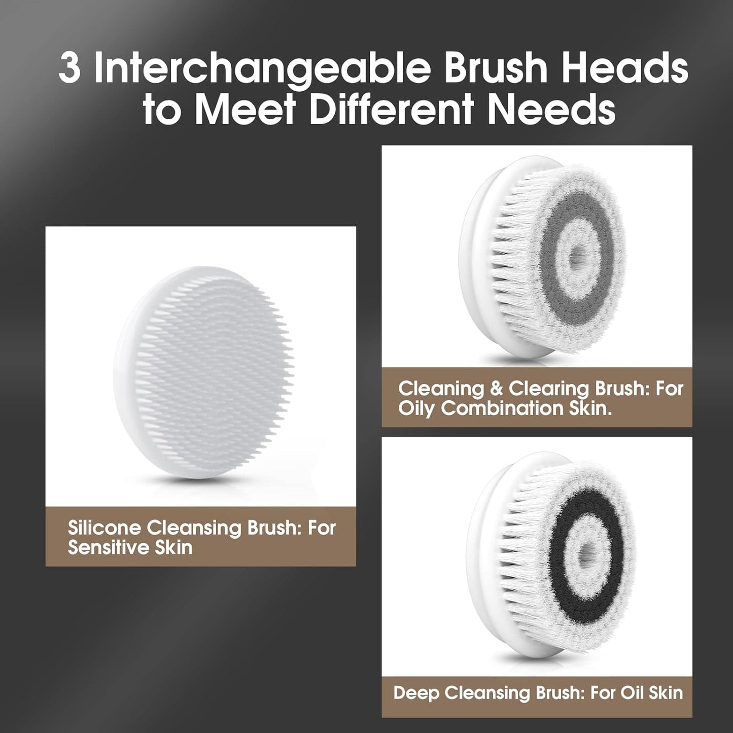 Facial Cleansing Brush Electric Facial Exfoliating Massage Brush with 3 Cleanser Heads and 2 Speeds Adjustable for Deep Cleaning, Removing Blackhead, Face Massaging