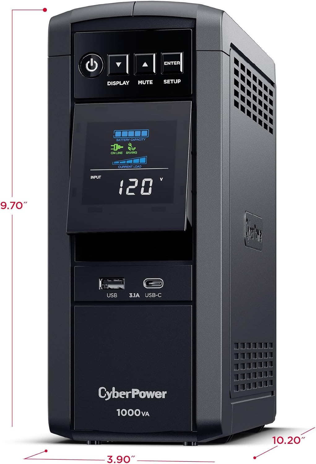 CyberPower CP1500PFCLCD PFC Sinewave UPS System, 1500VA/1000W, 12 Outlets, AVR, Mini Tower, Black