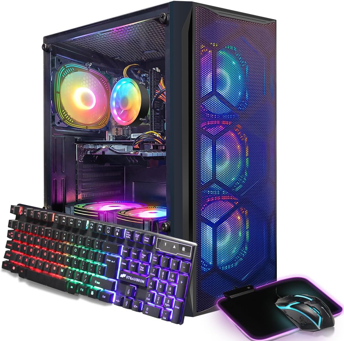 STGAubron Gaming PC Computer Desktop, GeForce RTX 2060 Super, Intel Core i7 8th up to 4.1GHz, 16G DDR4, 1T SSD, 600M WiFi, BT 5.0, RGB Fan x6, Windows 11 Home