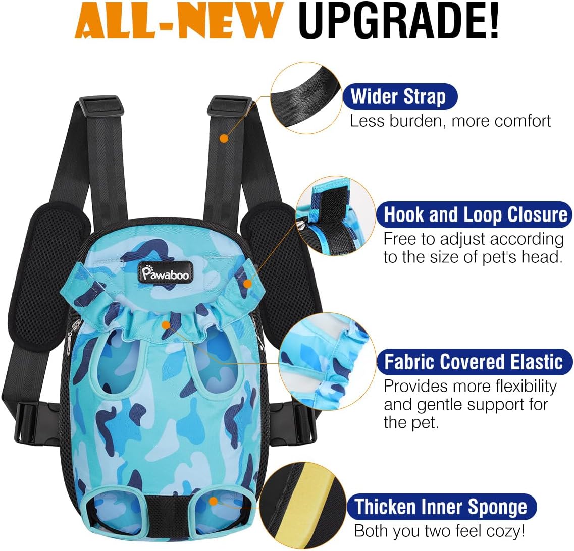 Pawaboo Pet Carrier Backpack, Adjustable Pet Front Cat Dog Carrier Backpack Travel Bag, Legs Out, Easy-Fit for Traveling Hiking Camping for Small Medium Dogs Cats Puppies, Medium, Black
