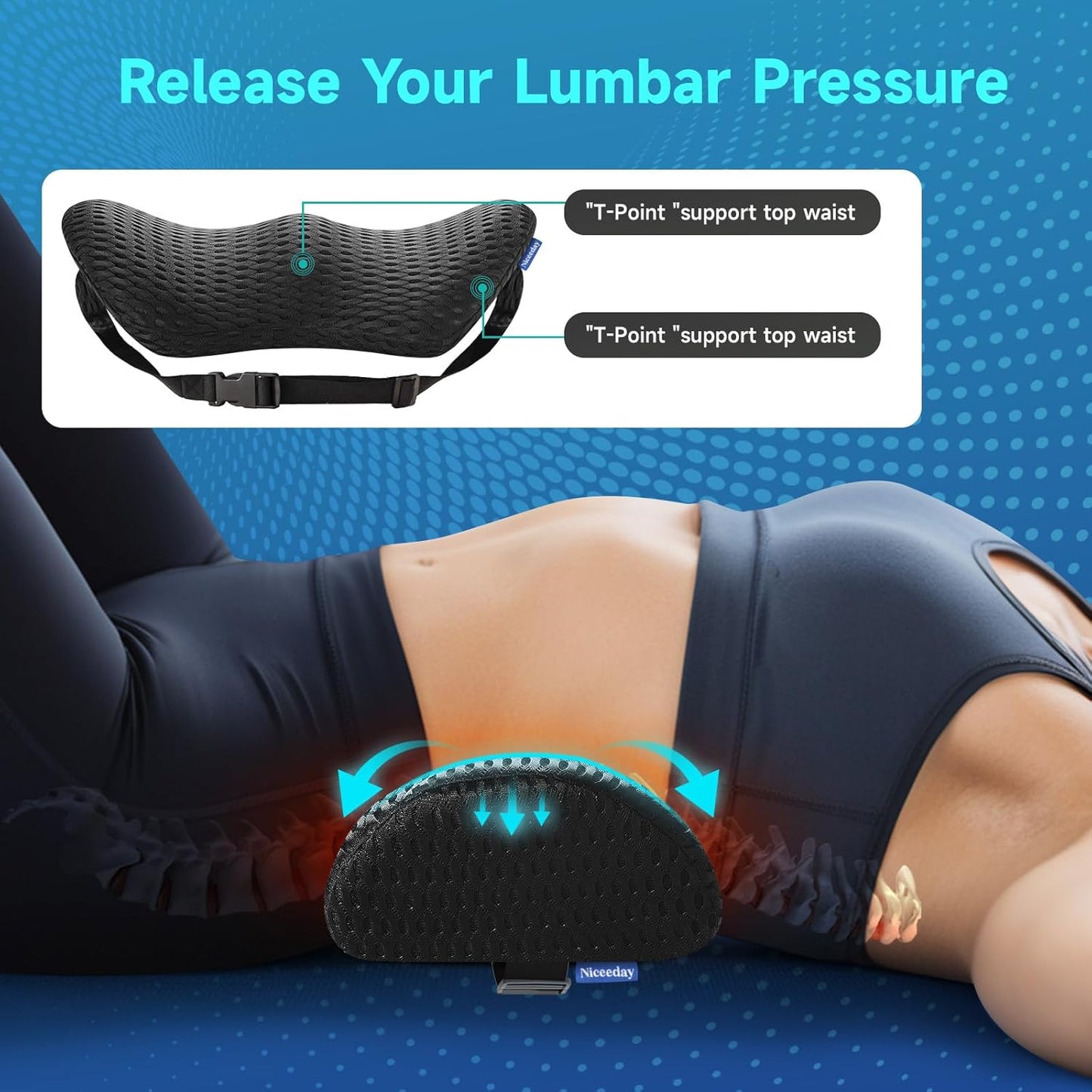 Gel Lumbar Support for Office Chair Back Support for Lower Back Pain Relief Cooling Chair Back Support Cushion Improves Posture Back Rest Memory Foam Back Support Pillow for Gaming Chair, Driving Seat