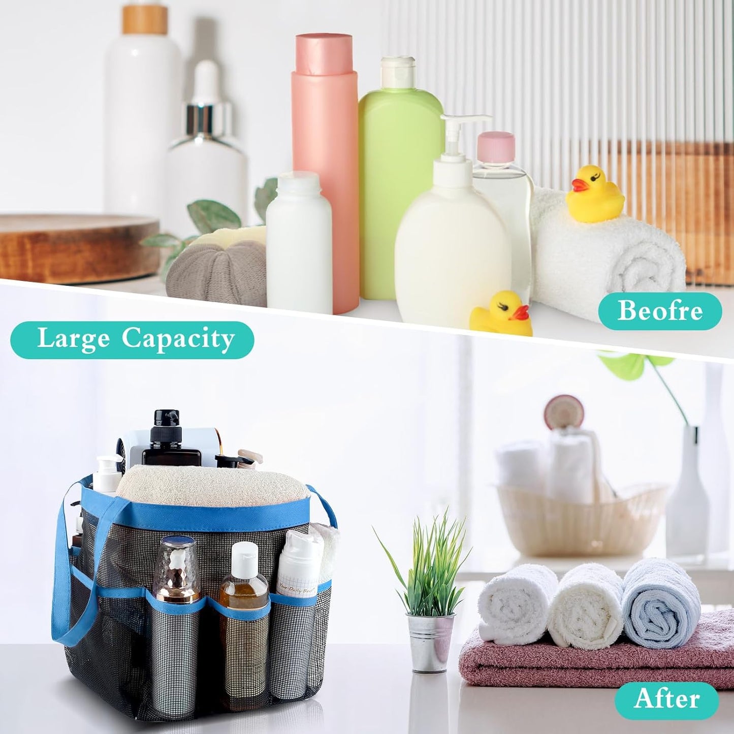 Attmu Mesh Shower Caddy Portable for College Dorm Room Essentials with 8 Pockets, Hanging Shower Caddy Basket Tote Bag Toiletry Accessories for Bathroom