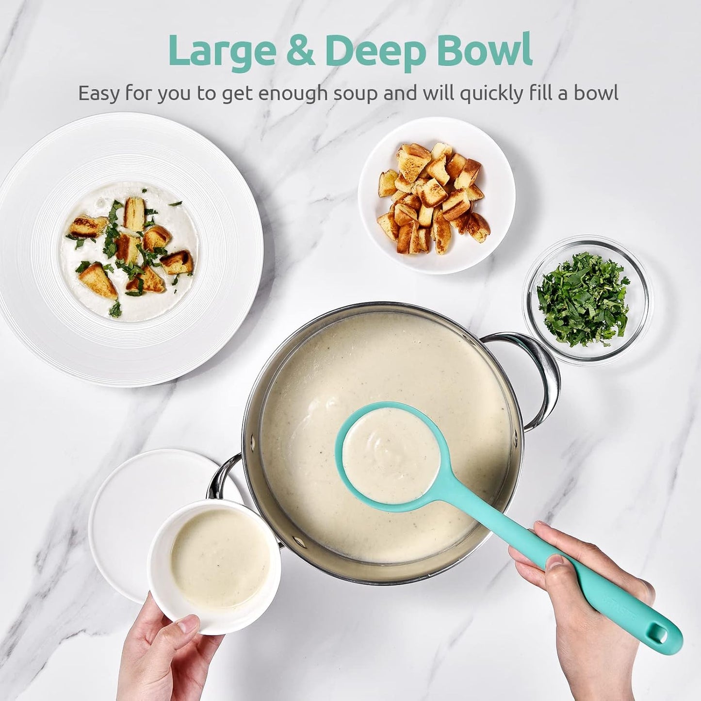 13 inch Silicone Soup Ladle: U-Taste 600ºF Heat Resistant 4 oz Large Non-Stick Seamless Rubber Kitchen Deep Serving Spoon with Non-Slip Solid Long Handle for Cooking Sauce/Stews/Gravies/Chili(Purple)