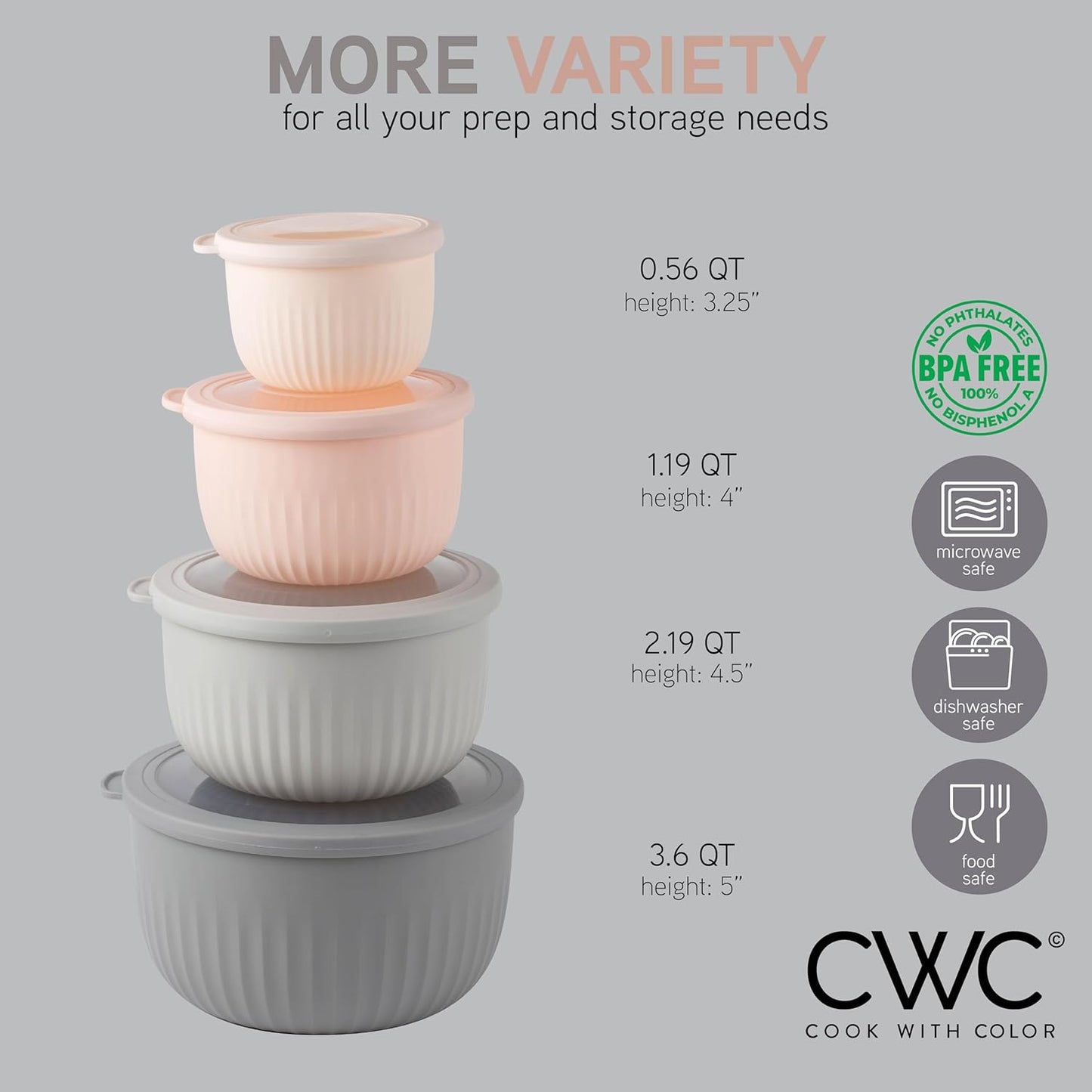 COOK WITH COLOR Prep Bowls with Lids- 8 Piece Nesting Plastic Small Mixing Bowl Set with Lids (Teal Ombre)