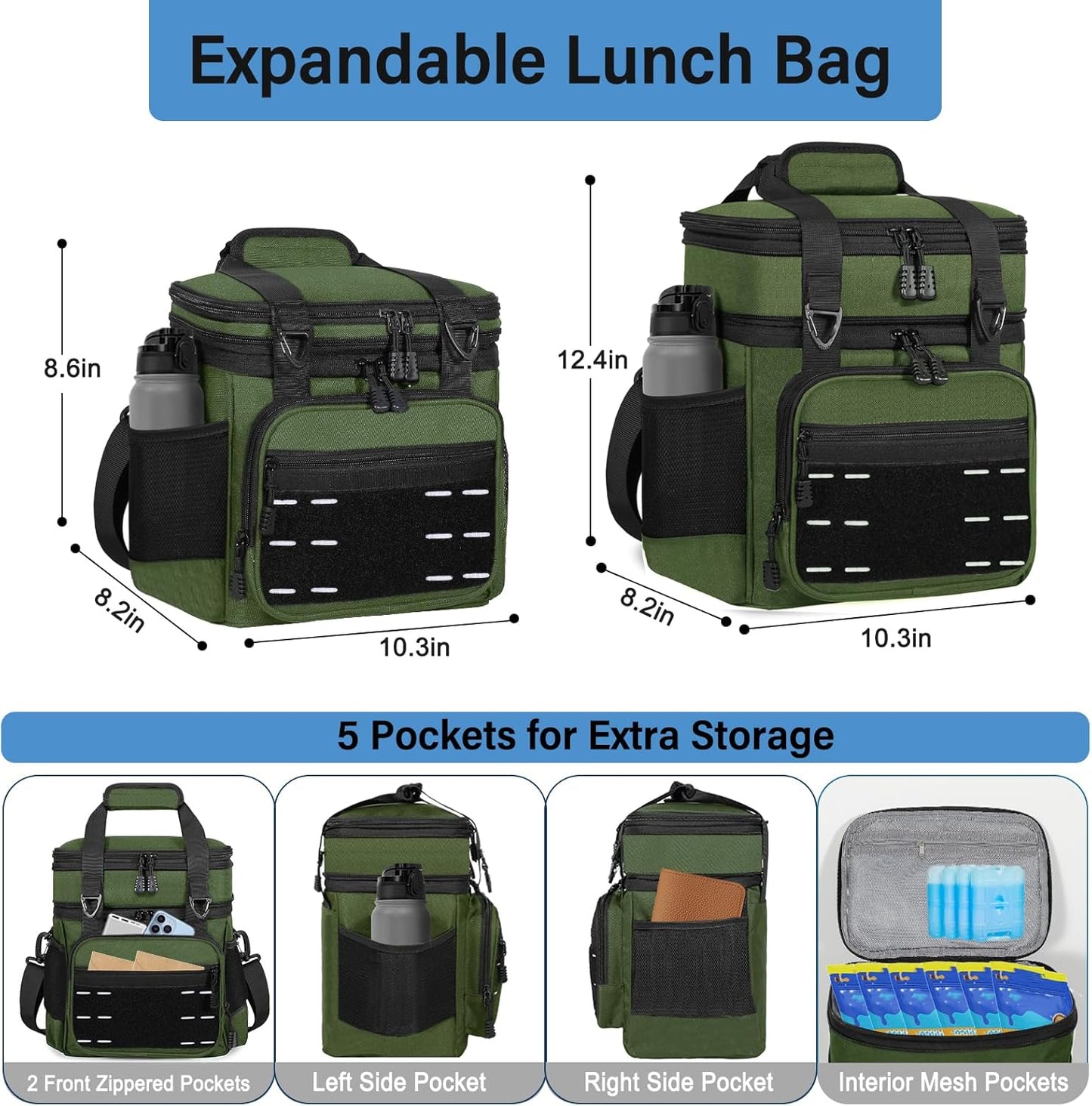 Lunch Box Cooler Bag - Insulated Tactical Lunchbox for Men - XLarge Lunch Pail Lunch Kit for Adults Work Outdoor Shifts Trips Black Camo 25L