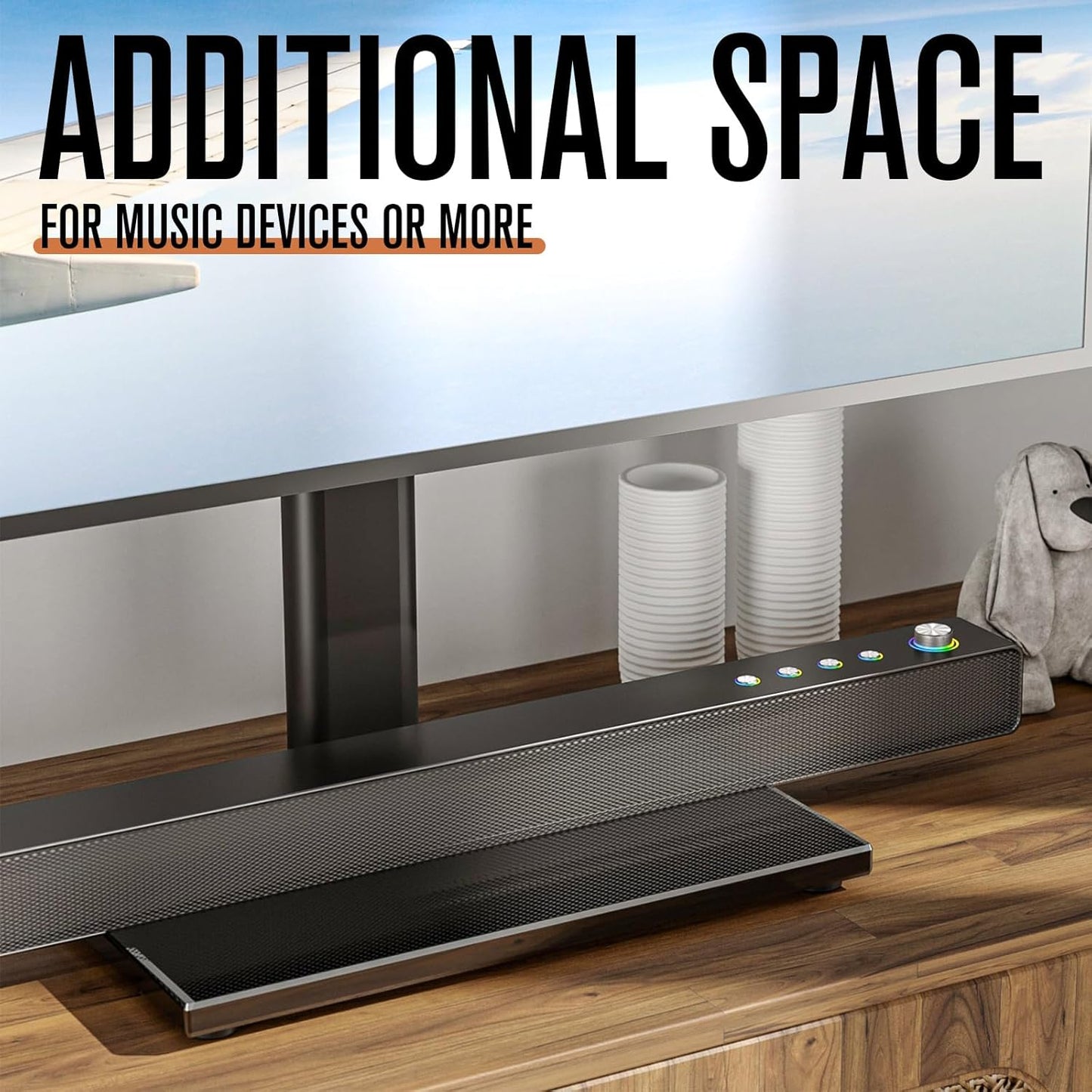 Universal TV Stand/Base Table Top TV Stand with Wall Mount for 27 to 55 inch 9 Level Height Adjustable, Heavy Duty Tempered Glass Base, Holds up to 88lbs Screens, HT06B-001