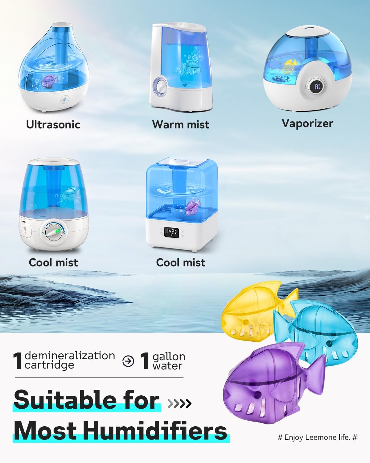 Leemone Humidifier Cleaning Fish 10-Pack – Water Purifying Cleaning Cartridges for Humidifiers & Fish Tanks, Prevents Hard Water Scale, Reduces Mineral Build-Up - PuriLite
