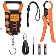 GRAM PRES Fish Scale 110lb/50kg,Digital Fishing Scale with Ruler,Electronic Portable Hanging Luggage Weight Scale with Hook and Fish Lip Gripper,Lb/oz/Kg Mode, Batteries Included