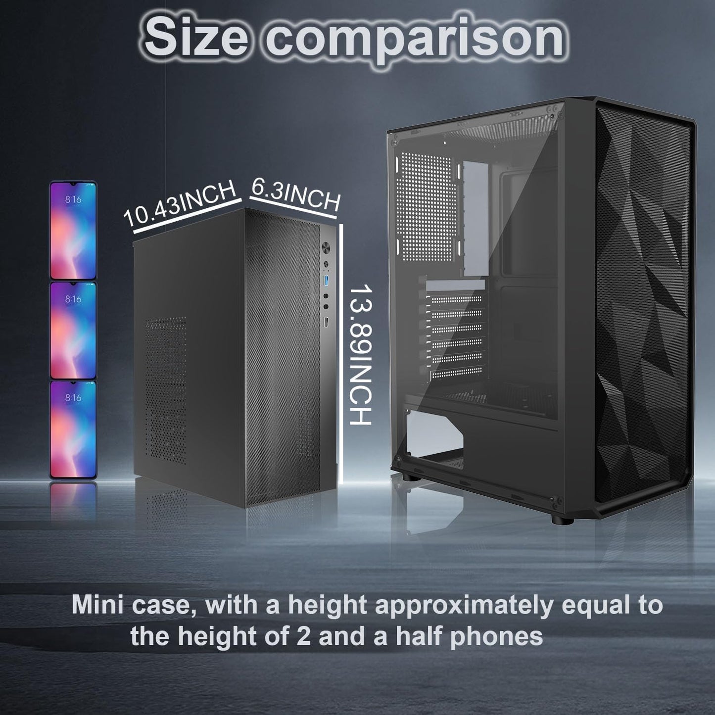 TGDGAMER T1 Micro ATX PC Case, Support MATX, Mini-ITX, Micro ATX case Slim, USB3.0x1, USB2.0X1, I/O Port, Black