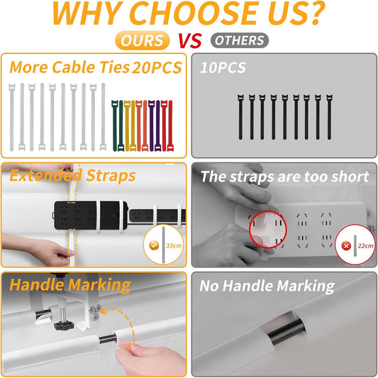 No Drill Under Desk Cable Management, 28" Under Desk Cable Management with Clamp/Screw, Table Under Desk Organizer, Large Cord Organizer Desk Tray for Standing Desks Home Office White