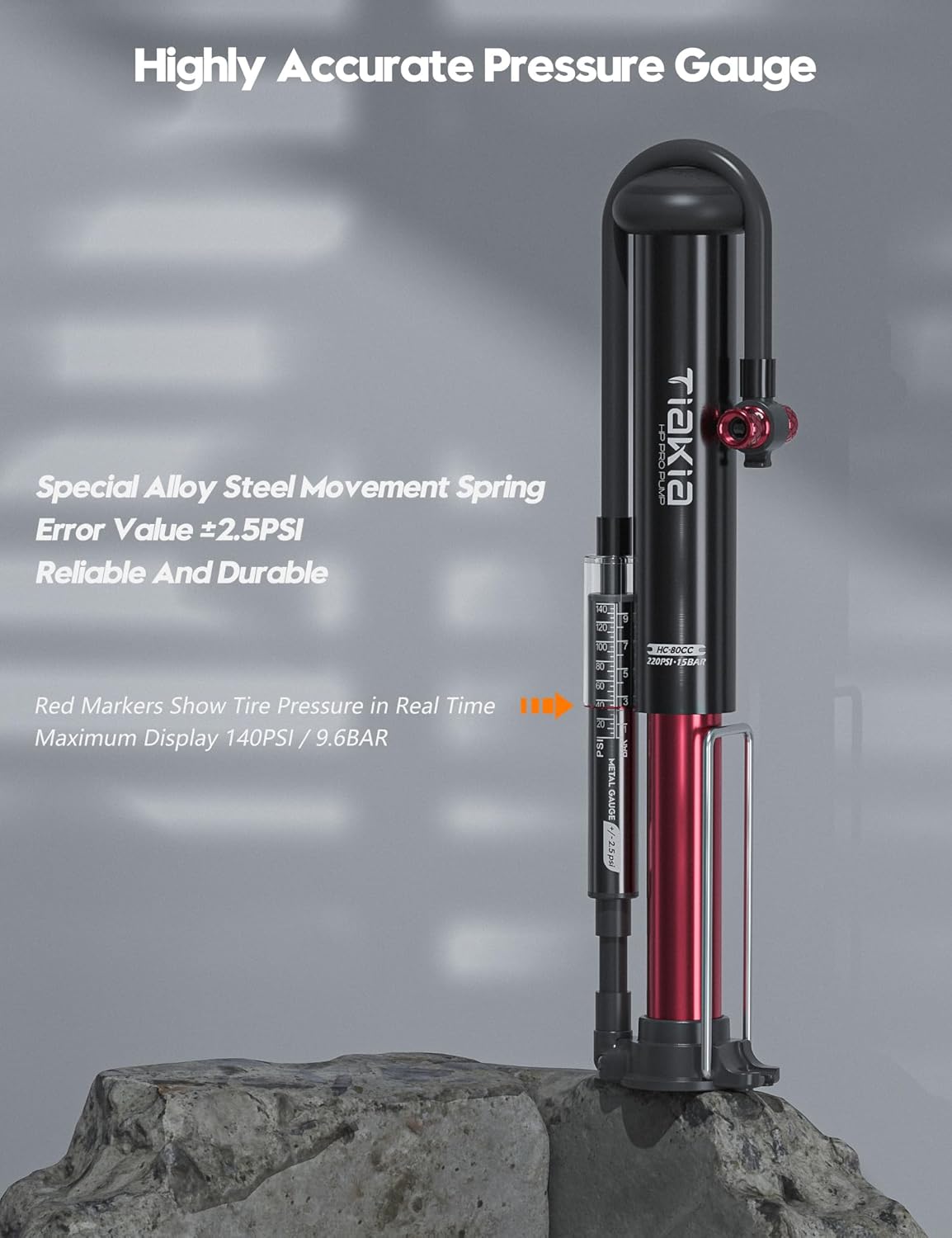 Tiakia Bike Floor Pump with Gauge High Pressure Portable Bike Pump High Volume Aluminum Tire Pump Small Bicycle Air Pump Fits Schrader Presta Valve Hand Pump for Bike Balls