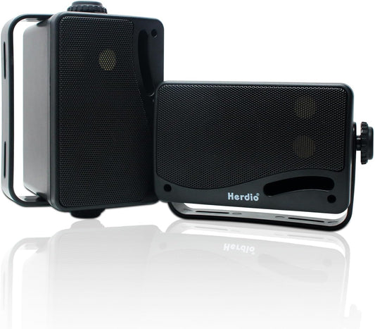 Herdio 3.5" Outdoor Bluetooth Speakers Waterproof, 200W 3 Way Upgrade Premium Wall Mount Speakers, Durable Mountable Loud Sound System for Patio Indoor Deck Garage (Black Pair)