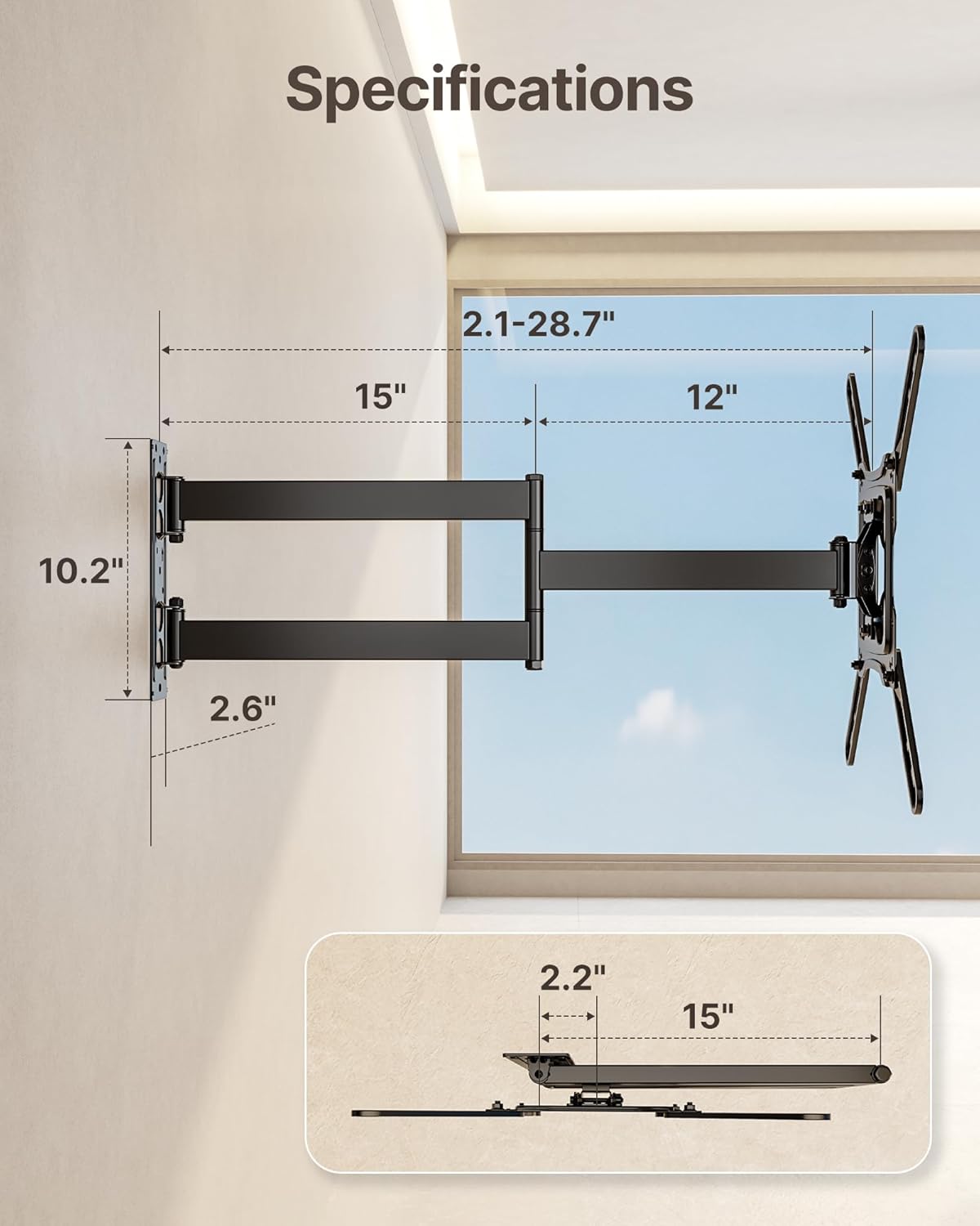 monTEK Long Arm TV Wall Mount for Most 23-65 Inch TVs, 37 Inch Long Extension TV Mount Swivel and Tilt, Full Motion Wall Mount TV Bracket Fit Max VESA 400 x 400mm, Up to 77 lbs