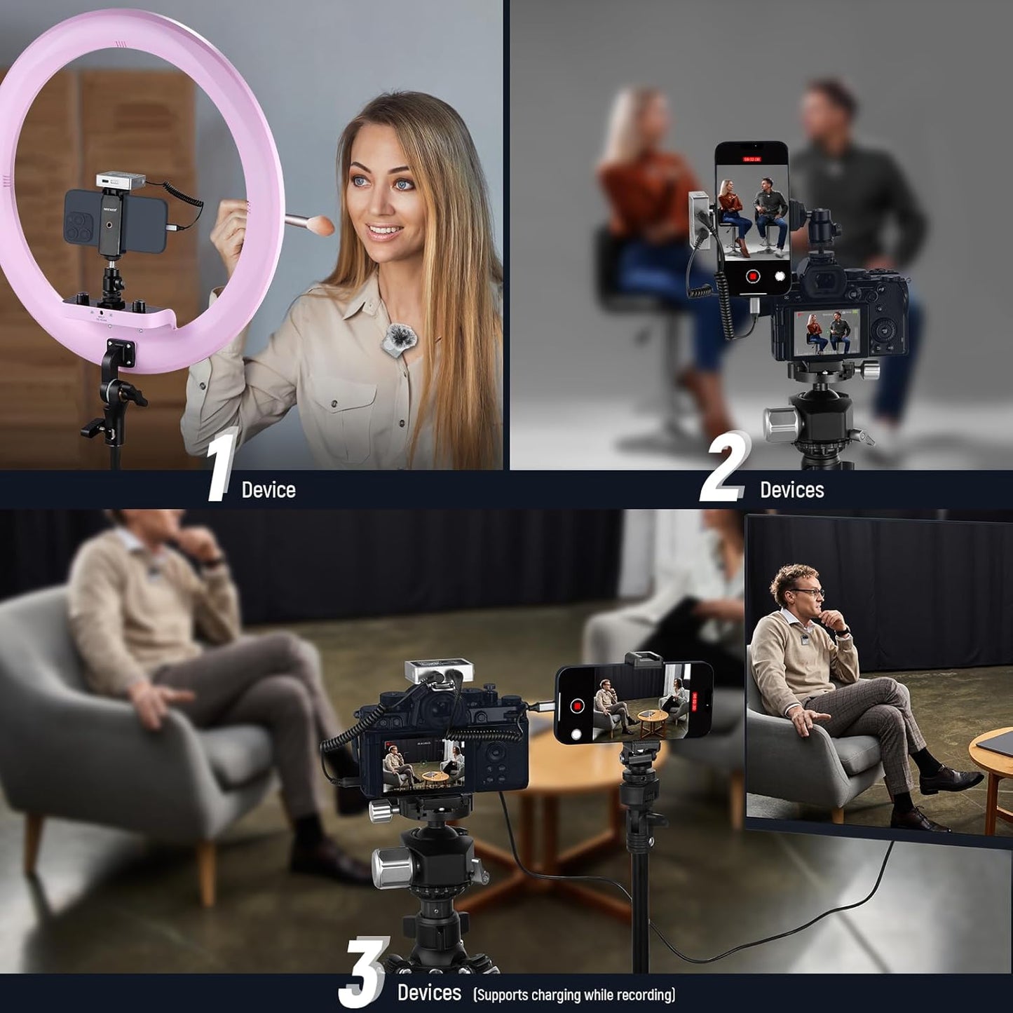 NEEWER CM28 Wireless Lavalier Microphone System with Charging Case, 1 Click Noise Canceling, 4GB Storage for 9Hrs of 48KHz 16 Bit Uncompressed Audio Lapel Mic Compatible with iPhone/Android/PC/Camera