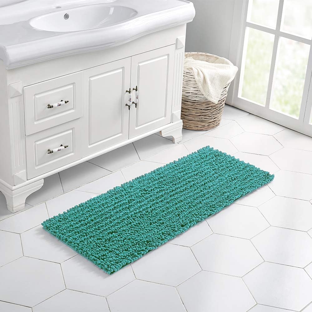 Walensee Bathroom Rug Non Slip Bath Mat (24x17 Inch Blush) Water Absorbent Super Soft Shaggy Chenille Machine Washable Dry Extra Thick Perfect Absorbant Best Small Plush Carpet for Shower Floor