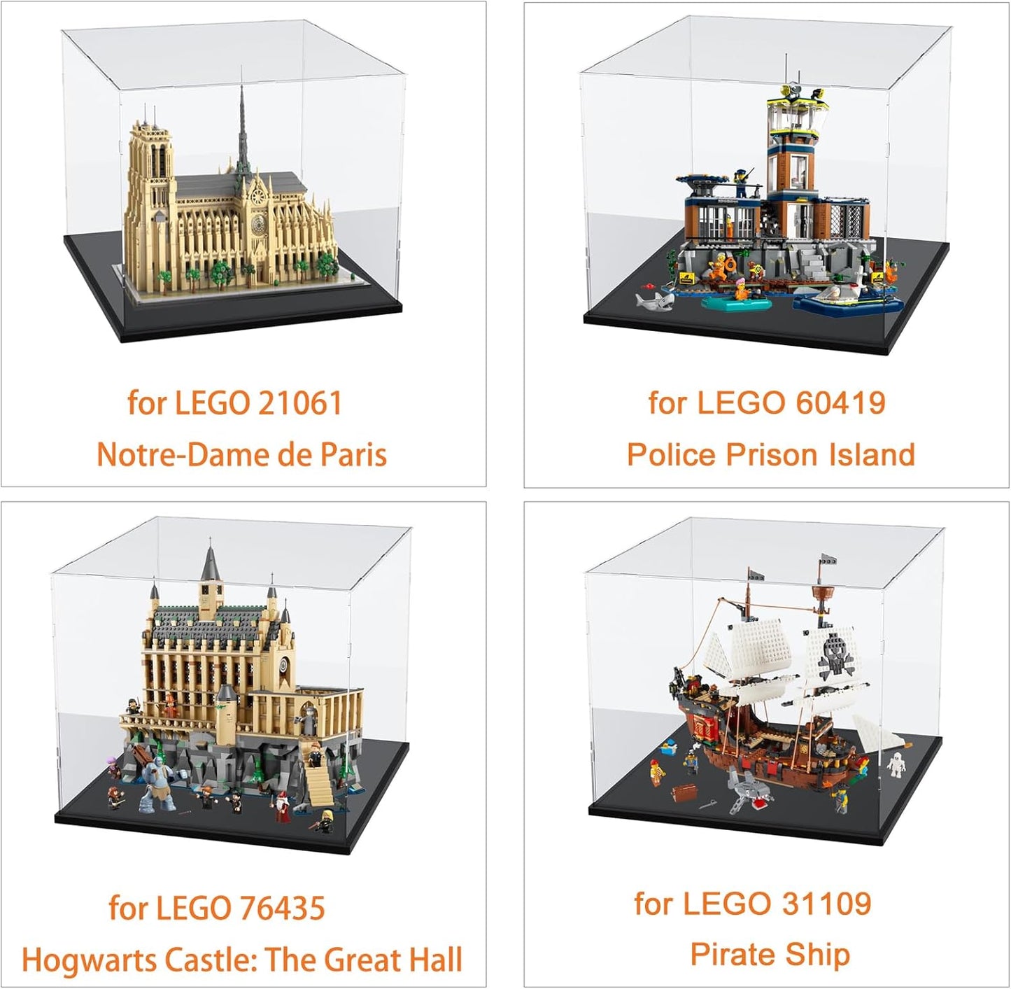 Thickened Clear Acrylic Display Case for Lego 10330 43268 76450 42170 10295 10353 Collectibles, Transparent Box Dustproof Protection with Wood-Plastic Base & String Light, Black Inside 40x20x20cm