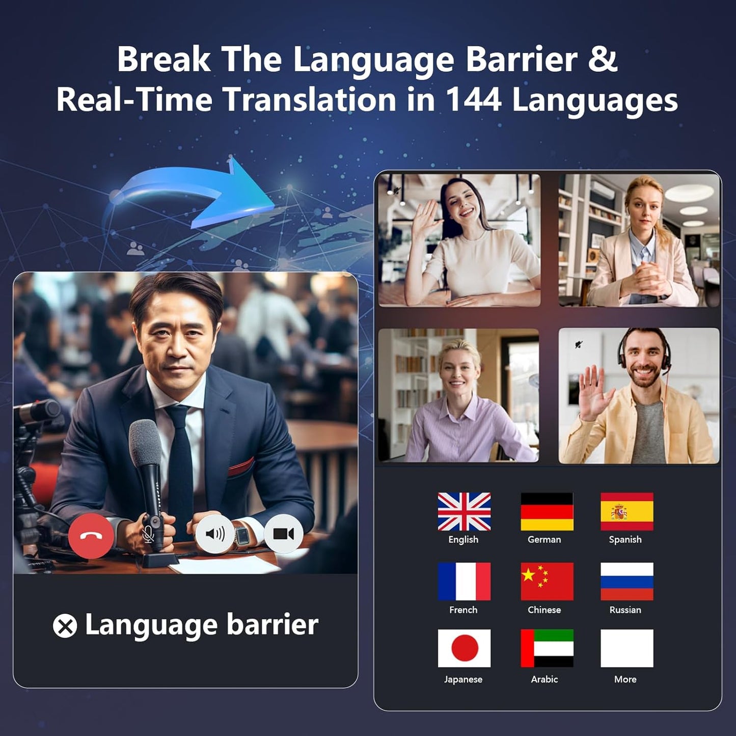 AI Language Translation Earbuds, Real-Time Translator for 164 Foreign Languages & Accents Includes Free Subscription Translation Device Earphones for Travel Business Learning, Black
