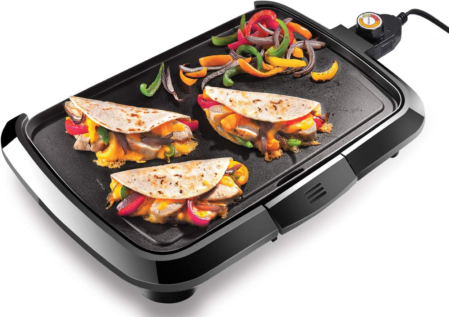Chefman Electric Griddle, Fully Immersible and Dishwasher Safe Features, Adjustable Temperature Control Allows for Versatile Cooking and Removable Slide-out Drip Tray for Easy Cleaning, Black