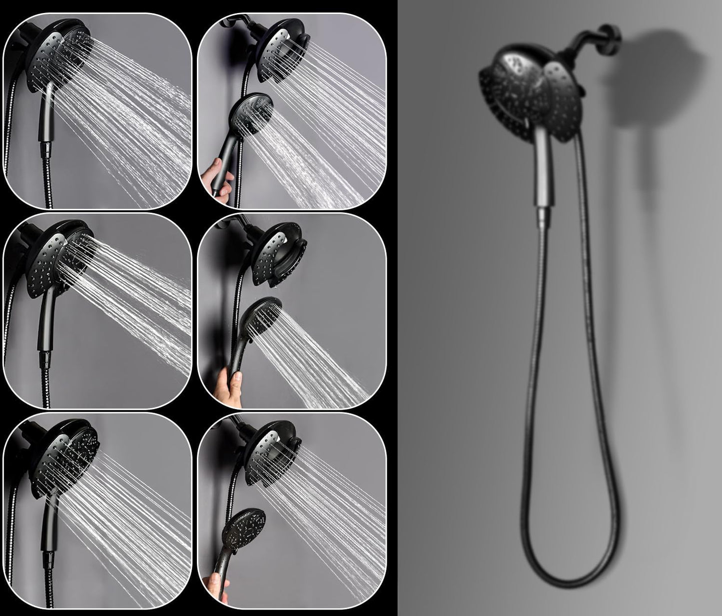 GRICH Shower Heads with Hand Held Spray: 9 Modes High Pressure Shower Head & Rain Shower Head, 2 in 1 Anti-Leak Shower Head with Hose, Height/Angle Adjustable, cUPC Certification Approved