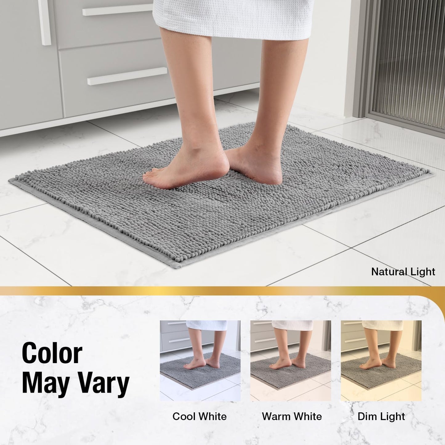 HITSLAM Shower Mat Non Slip, 24 x 16 Inch Bathtub Mat Non Slip with Drain, Soft PVC Loofah Bath Mat for Tub, Quick Drying Bathroom Shower Mat, Grey