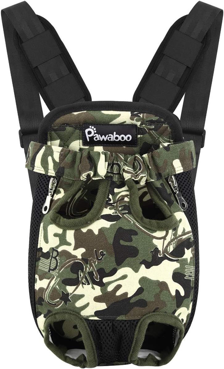 Pawaboo Pet Carrier Backpack, Adjustable Pet Front Cat Dog Carrier Backpack Travel Bag, Legs Out, Easy-Fit for Traveling Hiking Camping for Small Medium Dogs Cats Puppies, Medium, Black