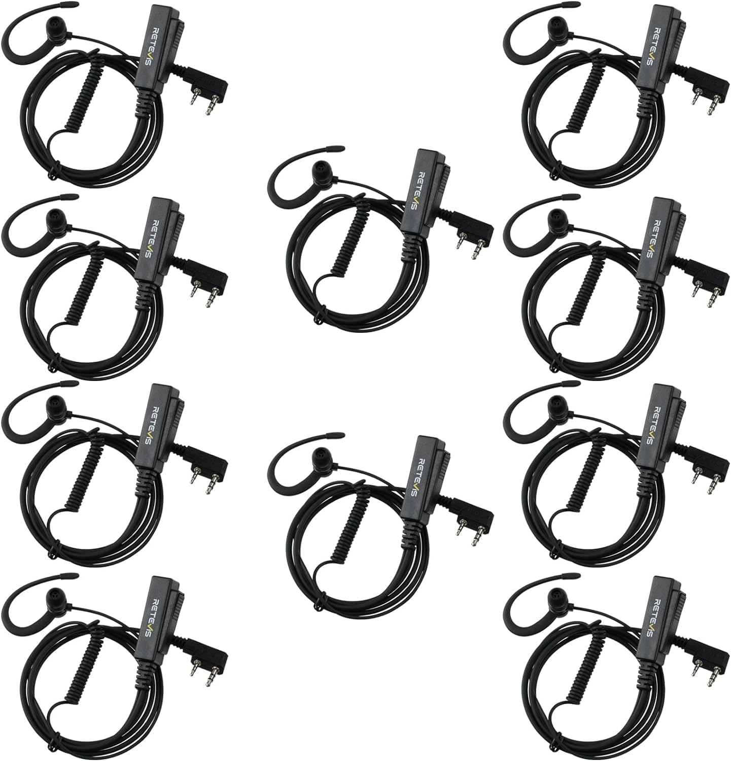 Retevis Walkie Talkie Earpiece with Mic, Volume Control, 2 Pin, for RetevisRT21 RT68H H777H H777, Compatible with Baofeng BF-888S Kenwood Walkie Talkies, Two Way Radio Earpiece(10 Pack)