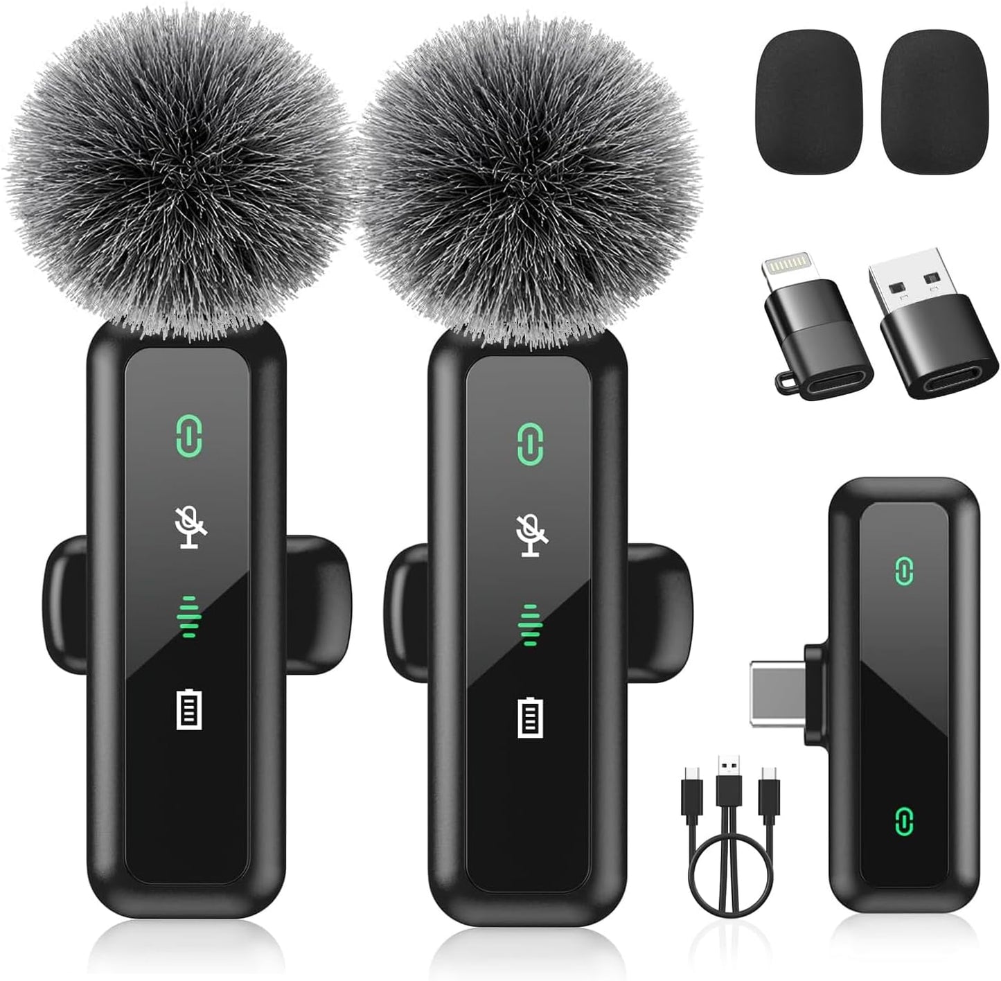Wireless Lavalier Microphone for iPhone 15/16-2 Pack USB-C Mini Mic for iPhone, Android, iPad with Noise Cancelling & LED Display, Crystal Clear Recording for TikTok, YouTube, Podcast, Vlogging