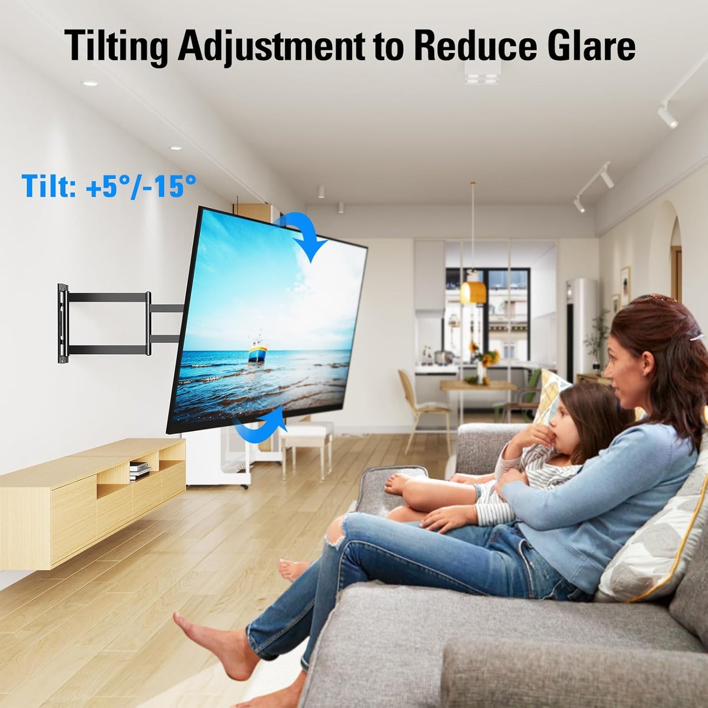 MOUNTUP Long Arm TV Wall Mount for Most 26-65 Inch TVs, Corner TV Mounts with 37.4 Inch Extension Arm, Smooth Swivel Tilt Single Stud Full Motion Bracket Max VESA 400x400mm, Holds to 77 lbs, MU0047