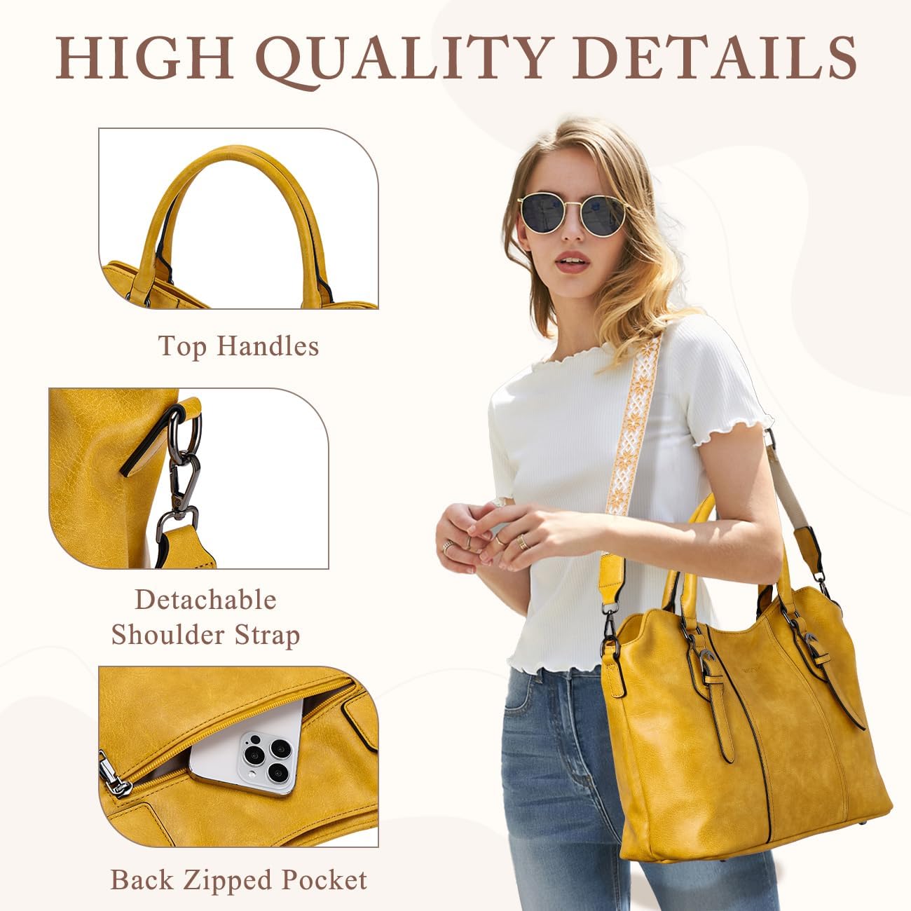 Hobo Bags for Women,VASCHY Vegan Leather Handbag Purse Top Handle Satchel Boho Shoulder Bag with Crossbody Guitar Strap
