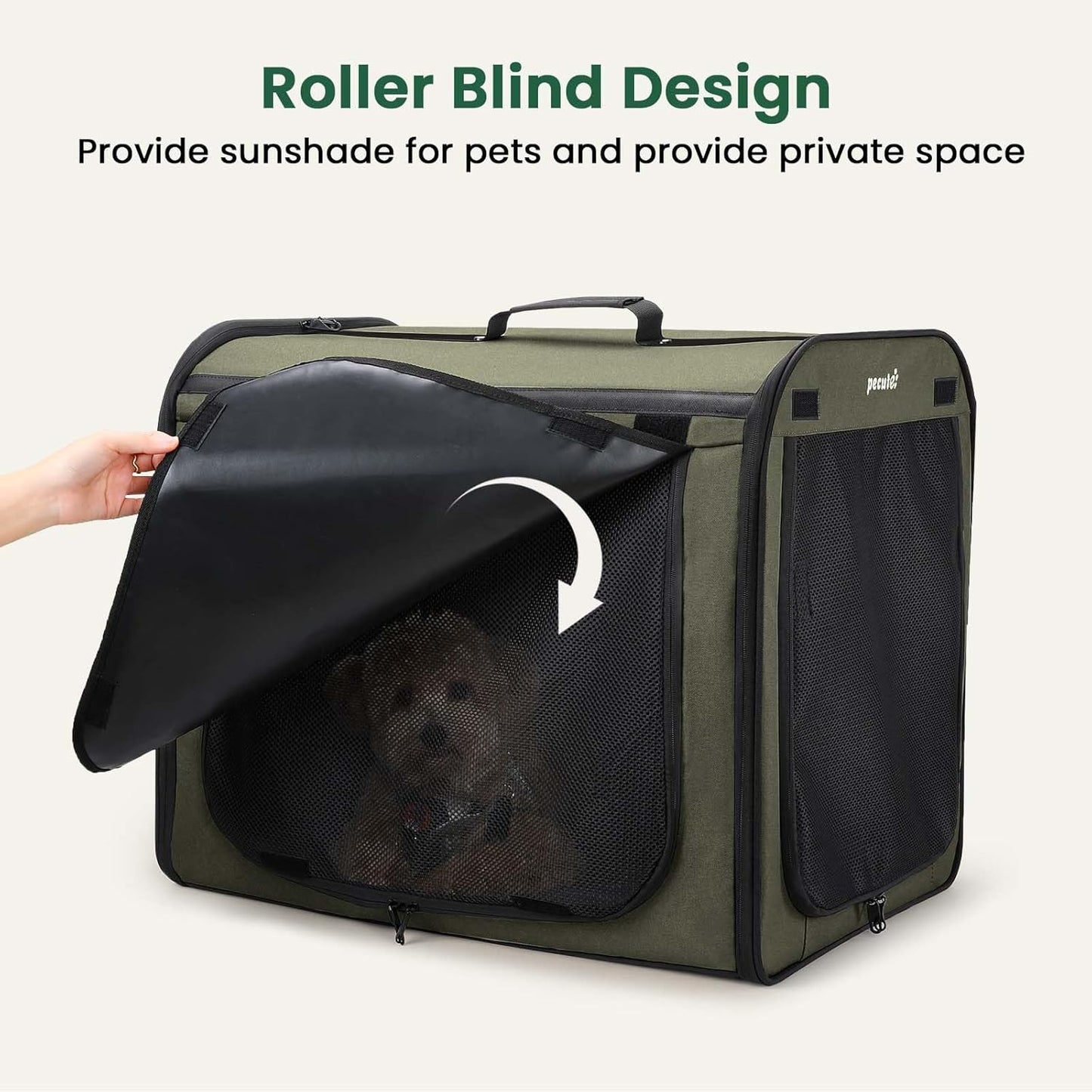 Pecute Collapsible Dog Crate for Pets<15kg, Pet Carrier Stable and Light Weight, Soft Dog Crate with Breathable Windows, Portable Dog Carrier with Curtain 61×45×52 cm (Green)