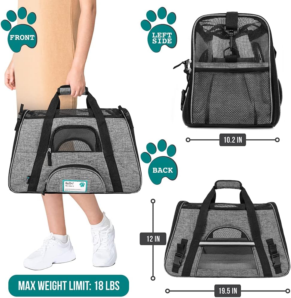 Premium Airline Approved Soft-Sided Pet Travel Carrier by PetAmi | Ventilated, Comfortable Design with Safety Features | Perfect For Plane or Car | Ideal for Small to Medium Sized Cats, Dogs, and Pets
