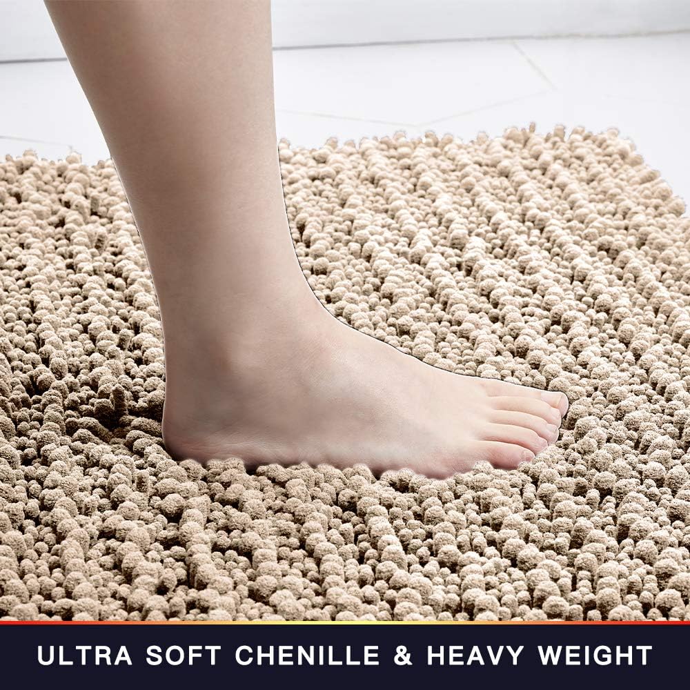 Walensee Bathroom Rug Non Slip Bath Mat (24x17 Inch Blush) Water Absorbent Super Soft Shaggy Chenille Machine Washable Dry Extra Thick Perfect Absorbant Best Small Plush Carpet for Shower Floor