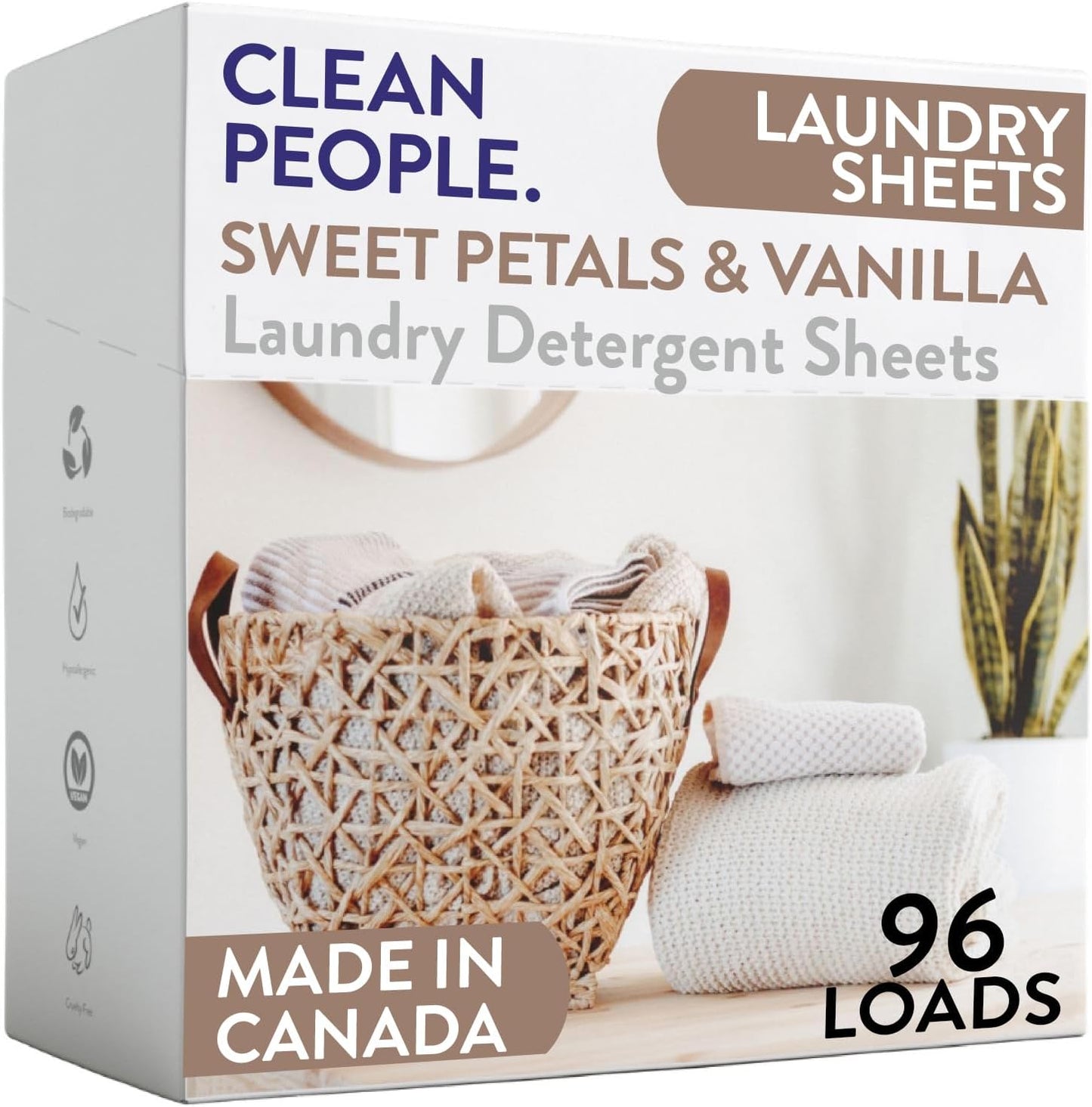 Clean People Laundry Detergent Sheets - Recyclable Packaging, Hypoallergenic, Stain Fighting - Ultra Concentrated, Laundry Soap - Fresh Scent, 96 Pack