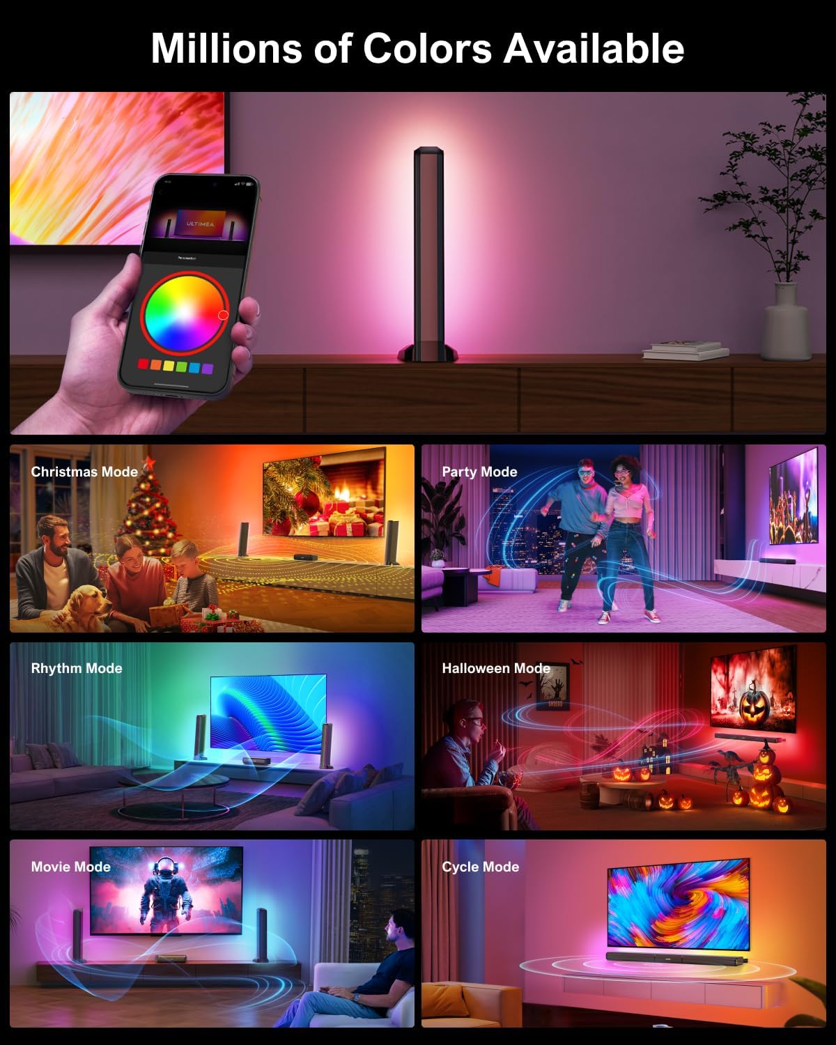 ULTIMEA 5.0ch Sound Bar for Smart TV, PC Soundbar with RGB Light, Detachable Soundbar with App Control, 120W Peak Power, Bluetooth 5.3 TV Sound Bar, HDMI-ARC/Opt/AUX, Wall Mount, Apollo S70