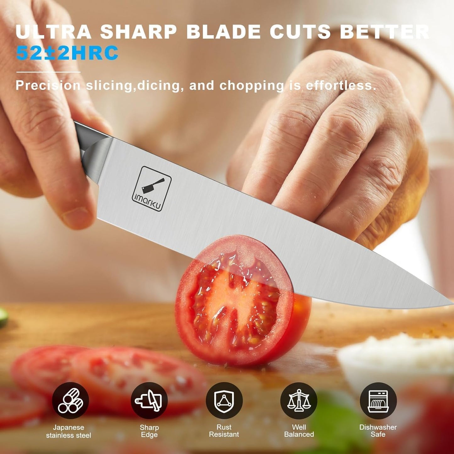 Knife Sets for Kitchen with Block imarku Japanese Knife Set Stainless Steel Kitchen with Block 14pcs, Built-in Sharpener, Sharp Knife Block Set with Non-Slip Ergonomic Handles - Dishwasher Safe