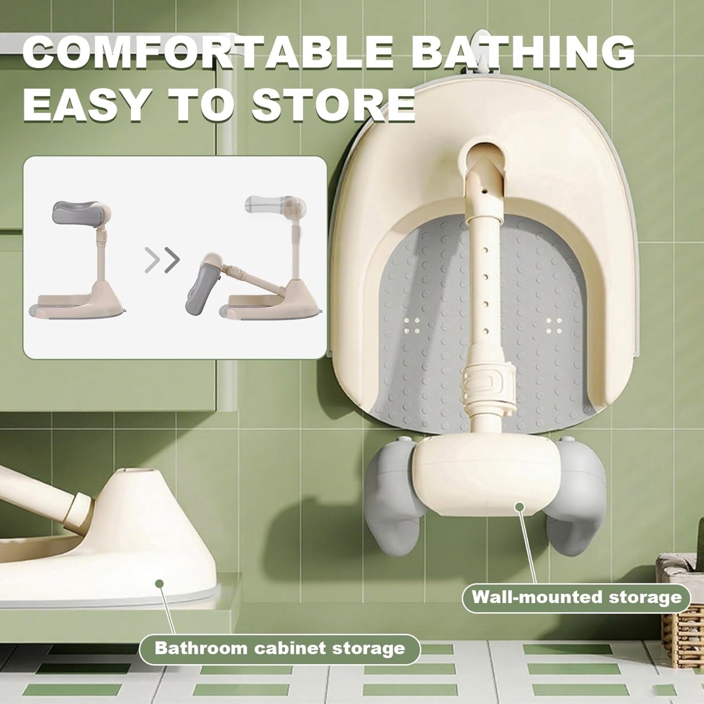 Baby Shower Stand, Adjustable Height & Non Slip Baby Bath Support With Safety Lock, Foldable & Portable Toddler Shower Stand For Kids 6 Months+