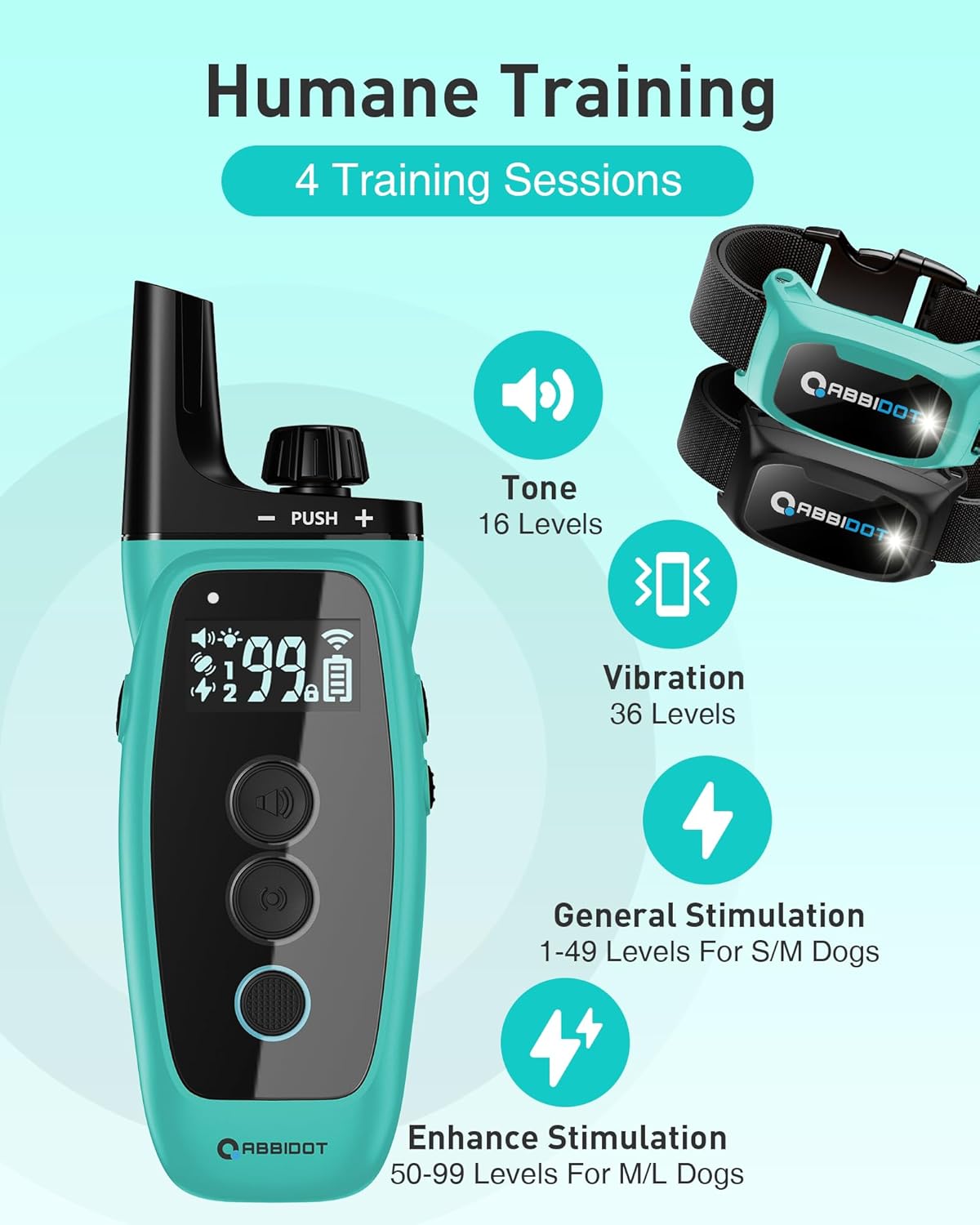 ABBIDOT Shock Collar 2 Dogs - 3300ft Dog Training Collar with Remote, 151 Levels Electric Collar, Safety Lock, Waterproof Rechargeable E Collar for Small Medium Large Dogs (Deep Black, 2 Collars)