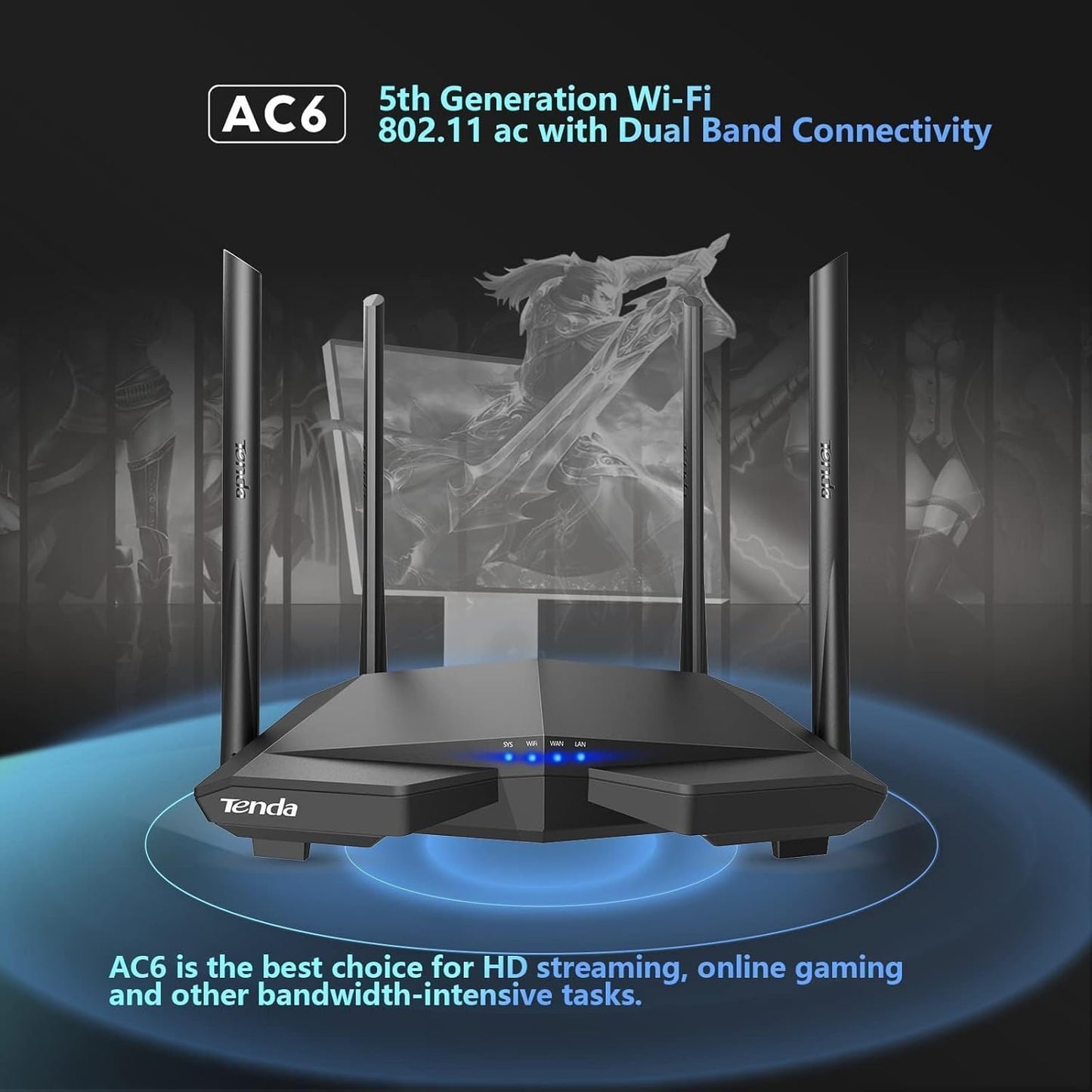 Tenda AC1200 WiFi Router, Dual Band Wireless Router 4 x 100 Mbps Ethernet Ports, Supports APP, Guest WiFi, Access Point Mode, IPv6, Parental Control(AC6)