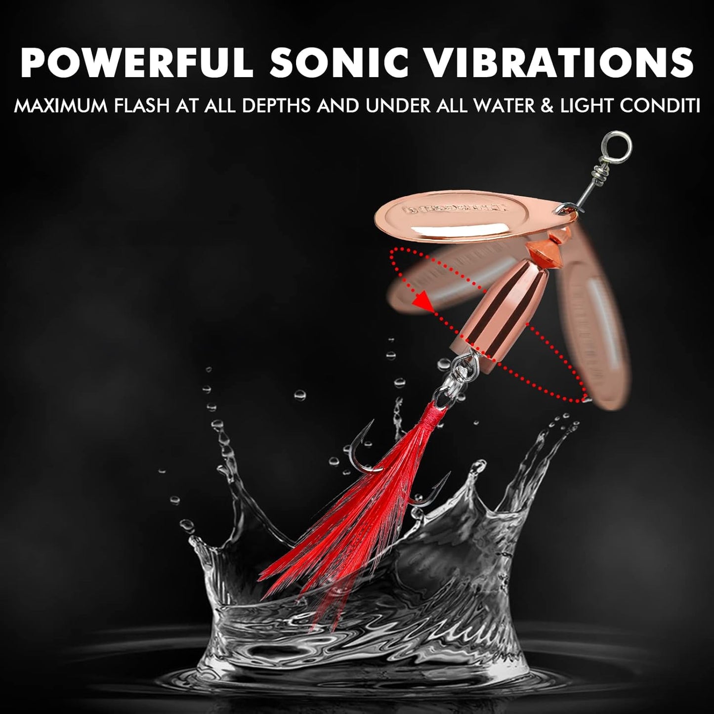 TRUSCEND Fishing Spinners with Unique Double Spoons, Nano-Plated Rooster Tail Fishing Lures with Copper Body & Blade, Great Action Blade Bait for Bass Trout Walleye, Freshwater Ice Fishing Jigs
