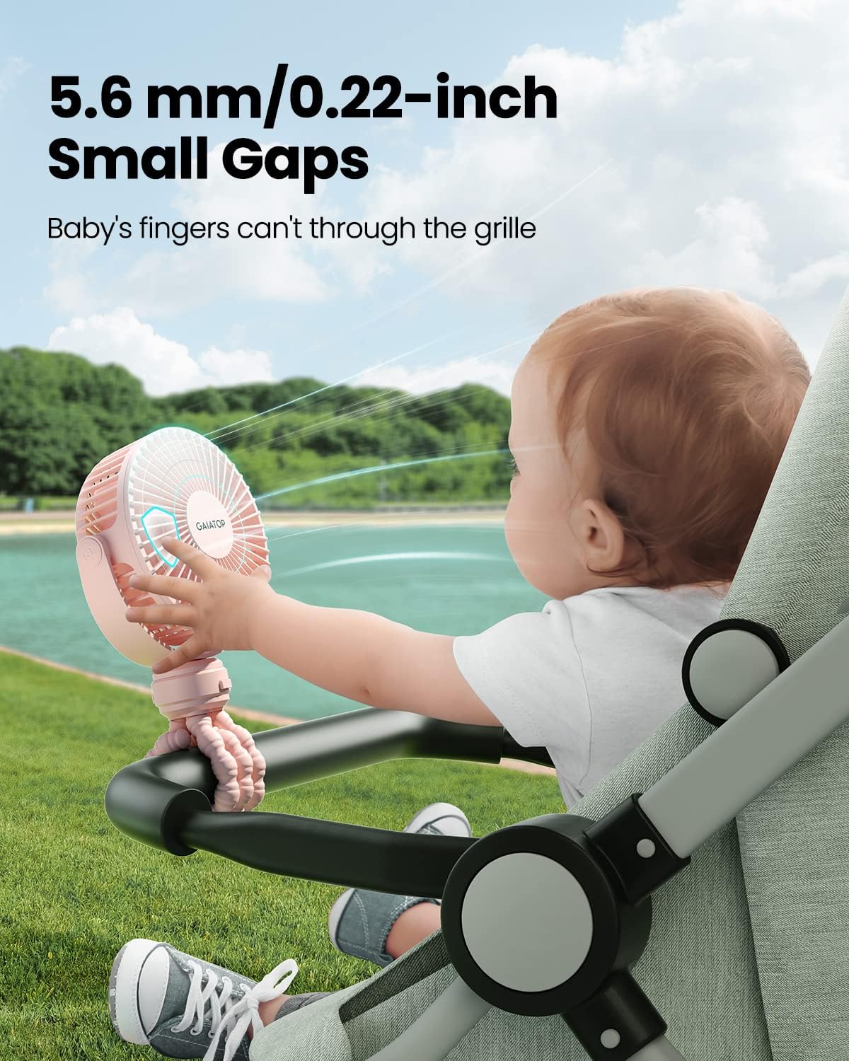 Gaiatop Mini Portable Pram Fan, Rechargeable Small Clip on Fan for Stroller, Detachable 3 Speed 360 Degree Rotate Flexible Tripod Handheld Desk Cooling Car Seat Crib Treadmill Travel Black
