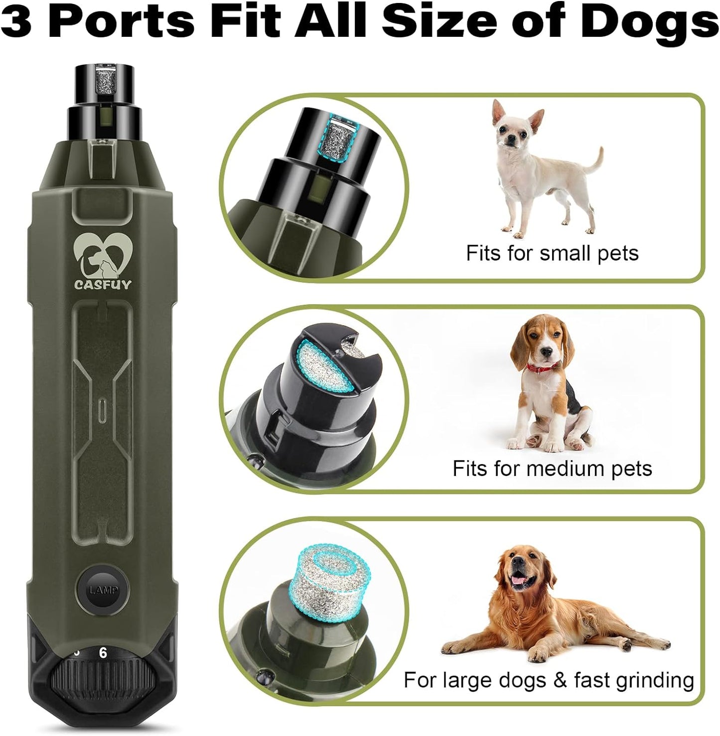 Casfuy 6-Speed Dog Nail Grinder Newest - Super Quiet Pet Nail Grinder Rechargeable Electric Dog Nail Trimmer Professional Paws Grooming & Smoothing Tool for Large Medium Small Dogs (Bright Blue)