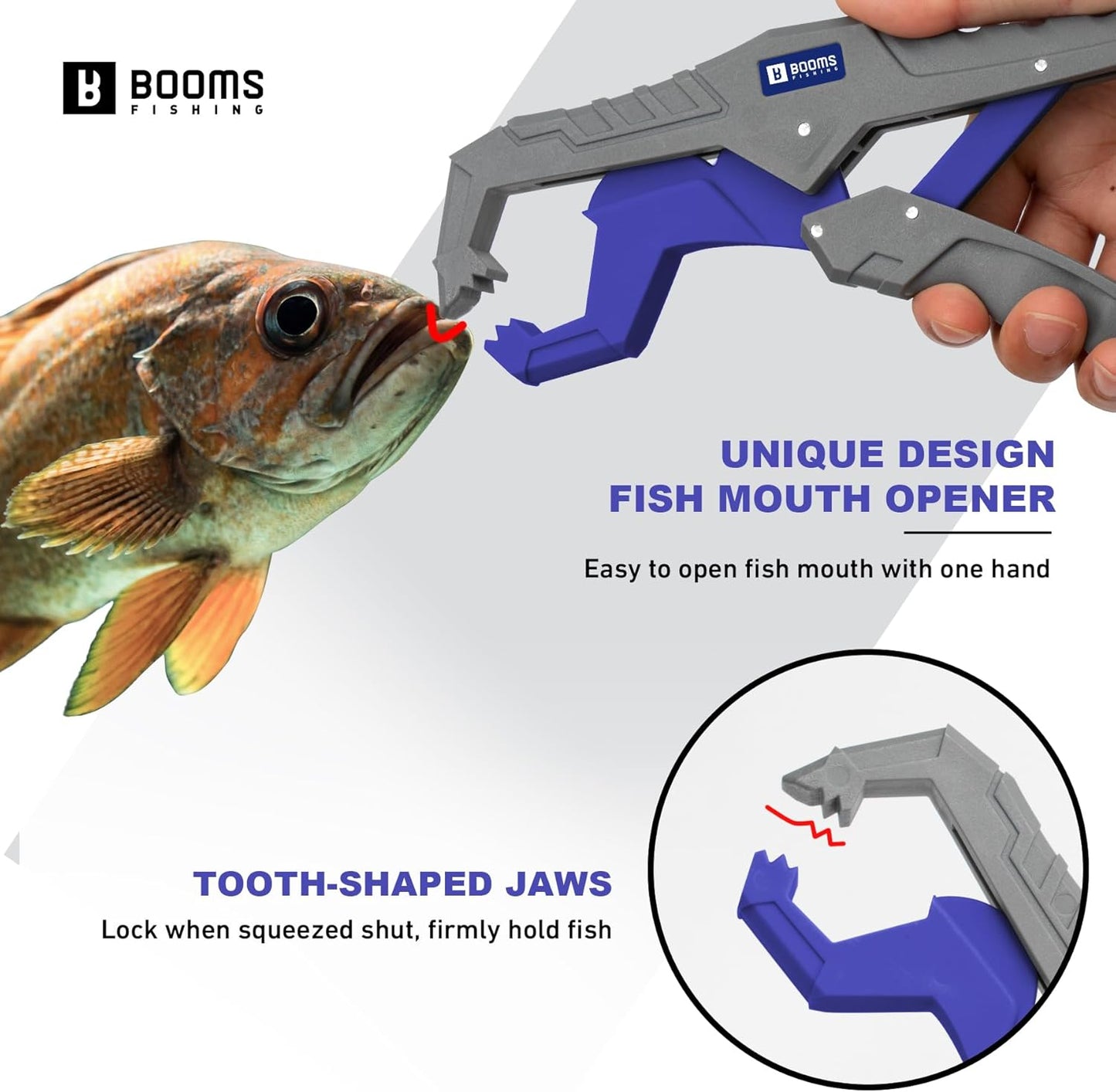 Booms Fishing G05 Fish Lip Gripper Saltwater, 9.4" Plastic Catfish Grippers Pliers, Fish Grabber Tool with Lanyard, Fish Grips for Kayak Fishing Accessories, Great Fish Holder for Caught Fish