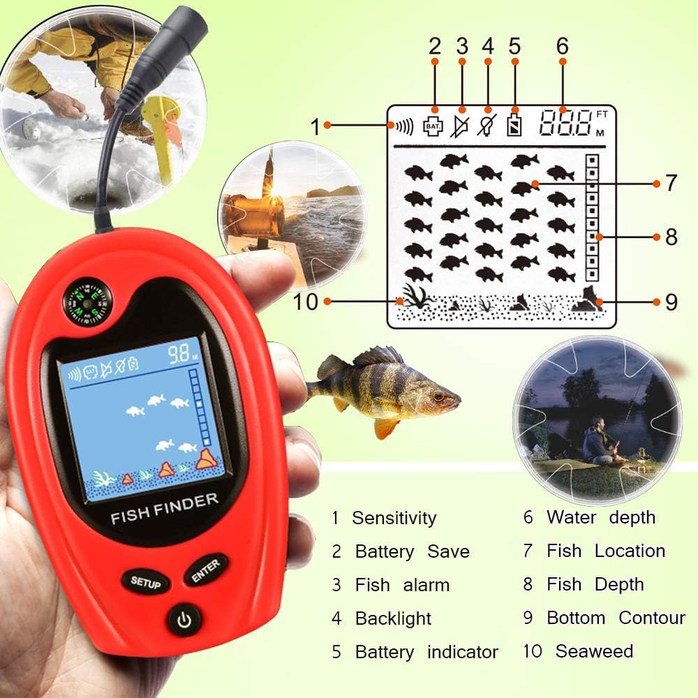 LUCKY Portable Fish Finder - Handheld Depth Detector for Kayak, Ice Fishing - Sonar Fish Detector - Fishing Gifts